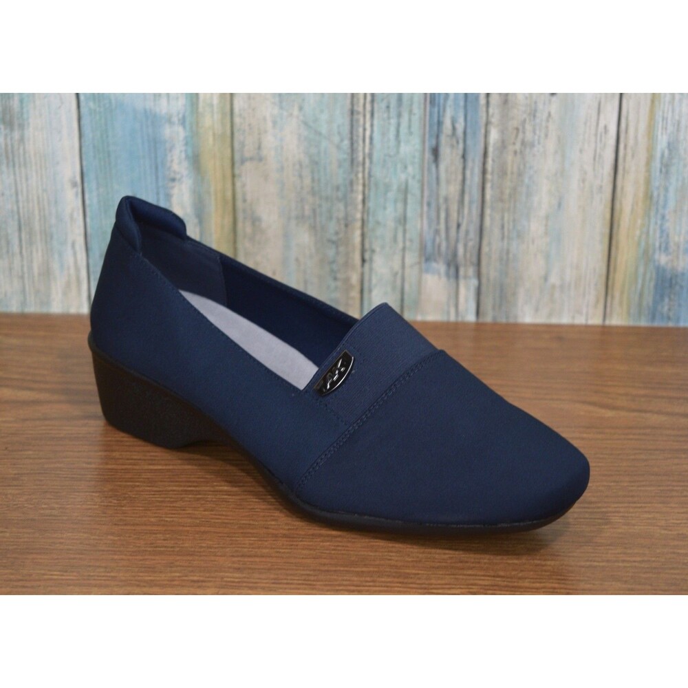 Anne Klein Wallas Navy Blue Wedge Heel Slip-On Loafers Comfort Shoes Size 10